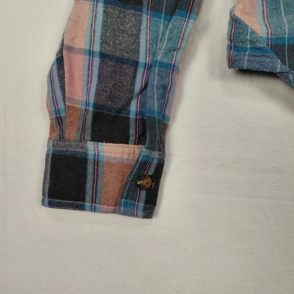 Women's XL Cropped Plaid Flannel Long Sleeve Patchwork‎ Raw Hem Country Western